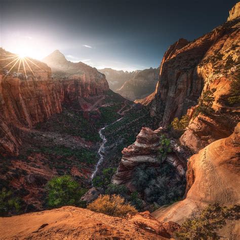 A Beautiful Sunset At Canyon Overlook Zion National Park