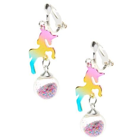 1 Rainbow Unicorn Clip On Drop Earrings Claires