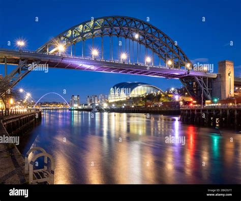 The Tyne Bridge River Tyne And Sage Centre At Night Newcastle Upon Tyne