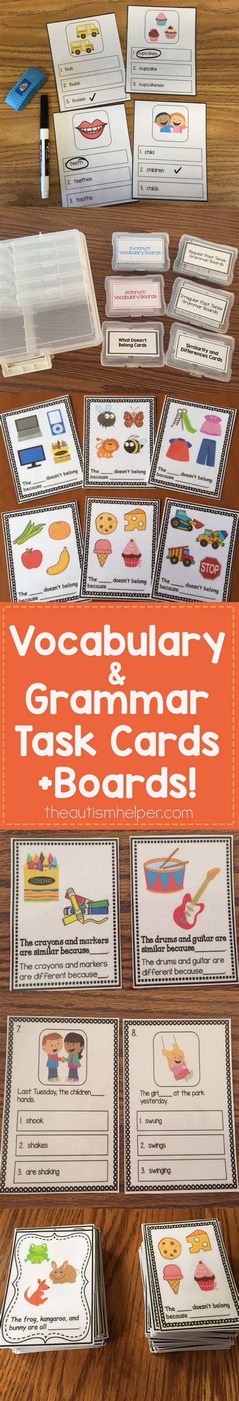 Vocabulary And Grammar Task Cardsboards The Autism Helper Grammar
