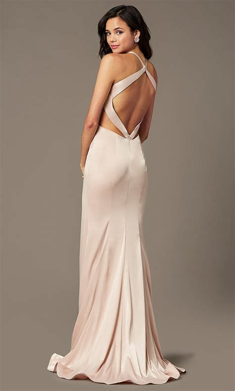 Plunging V Neck Open Back Long Prom Dress By Promgirl