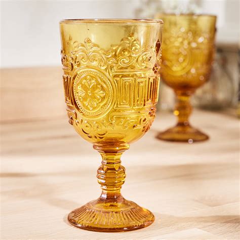 Set Of Four Vintage Embossed Coloured Wine Glasses By Dibor