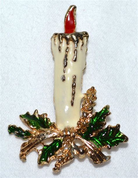 Enamel Christmas Candle Pinbrooch From Kitschandcouture On Ruby Lane