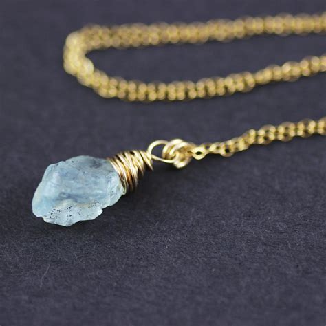 Blue Aquamarine Gemstone Gold Filled Raw Stone Necklace Gemstones