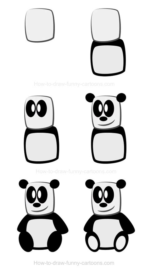 The panda's body color is black and white, with round cheeks, big dark circles, and a chubby body. Drawing a panda