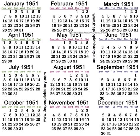 1951 Calendar In The Beginning1951 Pinterest
