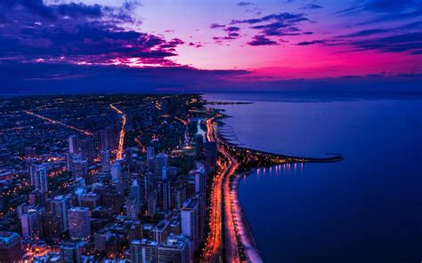 Wallpaper For Desktop Laptop Mh45 Chicago City Night Sky View Scape