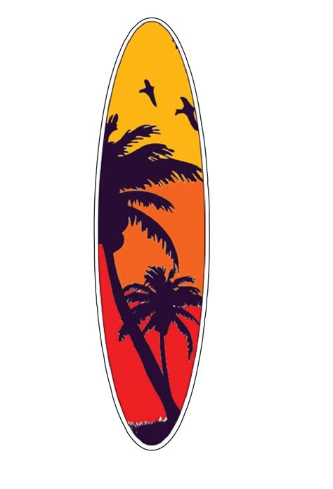 Tropical Hawaiian Surf Board Sunset Palm Trees Vinyl Sticker Vinyl Decal