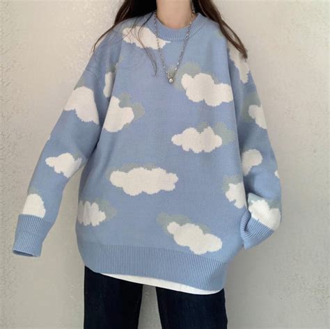 Soft Knit Large Oversize Fit Cloud Sky Blue Pullover Sweater Etsy