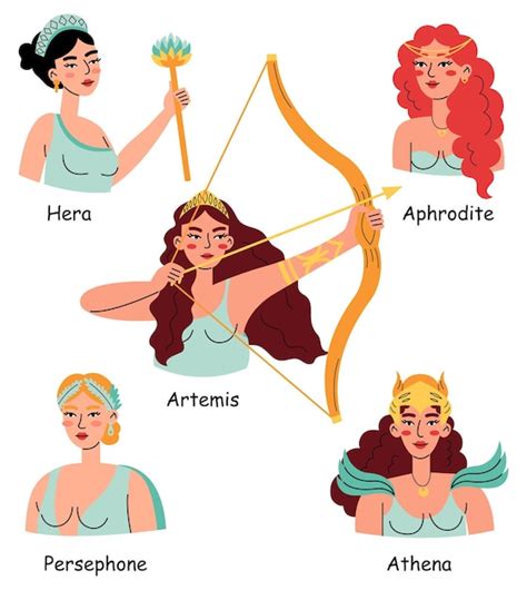 Premium Vector Greek Mythology Concept Set Of Gorgeous Goddesses
