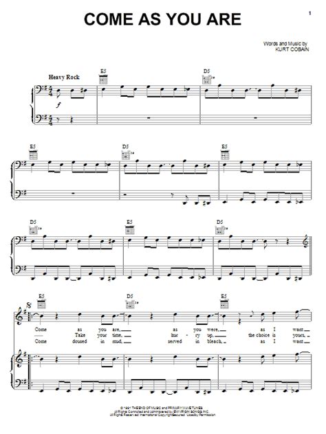 Nirvana Come As You Are Sheet Music Notes Download Printable Pdf