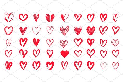 Red Heart Hand Drawn Icon Cute Doodle Love Graphic Objects