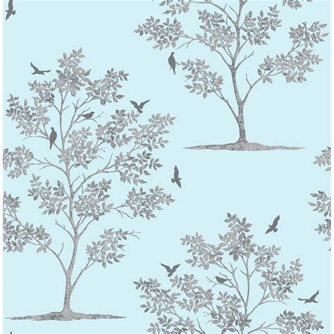 Birds And Trees Wallpaper Teal And Silver Diy Wallpaper Bandm