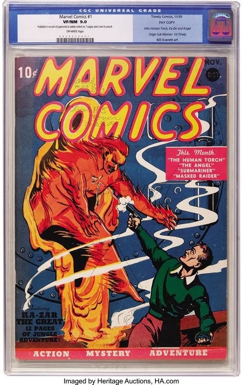 Marvel Comics 1 Pay Copy Timely 1939 Cgc Vfnm 90 Off White Lot