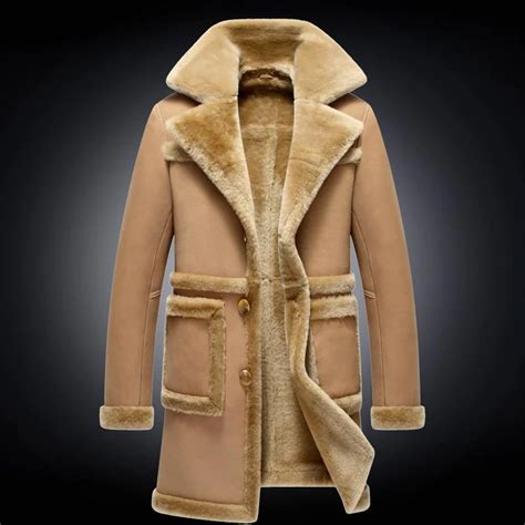 Luxury X Long Military Style Mens Sheepskin Shearling Coat Mens Fur