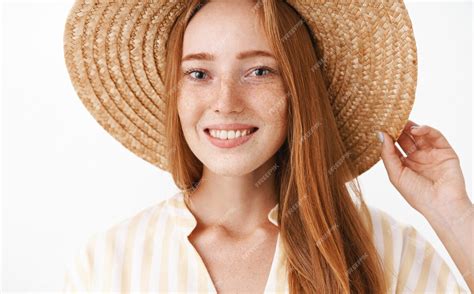 Free Photo Headshot Of Happy Charming Redhead Girl Enjoying Vacation