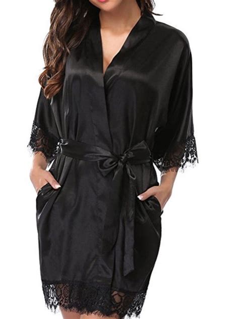 Wholesale Sexy Lace Patch Satin Pajama Robe With Panty Set Global Lover