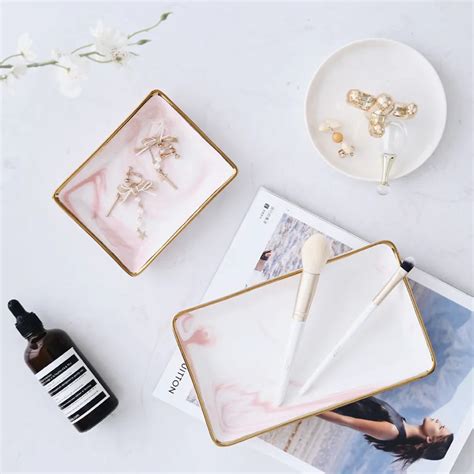 Nordic Style Marble Gold Storage Tray Ceramic Jewelry Tray Desktop