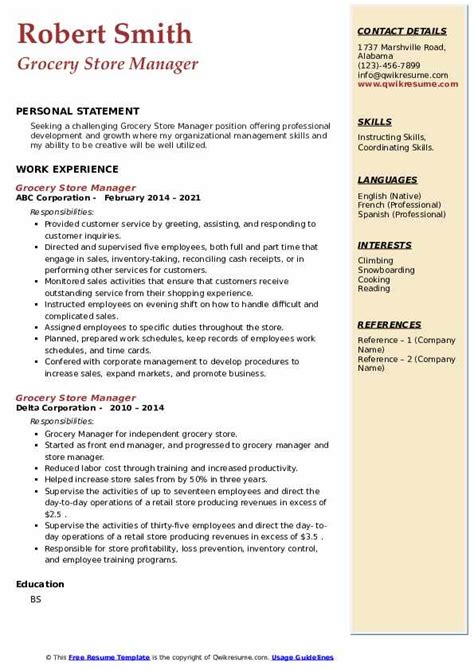 Grocery Store Manager Resume Samples Qwikresume