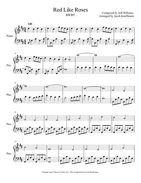Red Like Roses Sheet Music For Piano Download Free In Pdf Or Midi