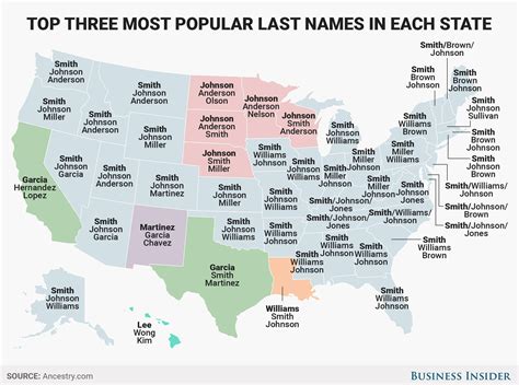 map reveals the most popular last name in every state popular last names name inspiration names