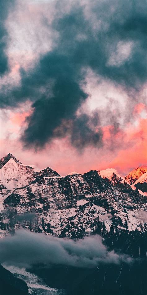 Clouds Sunset Glowing Peaks Mountains 1080x2160 Aesthetic