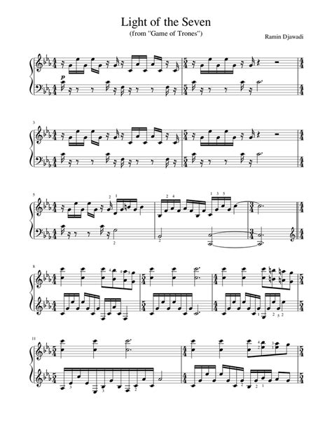 Light Of The Seven Sheet Music For Piano Solo