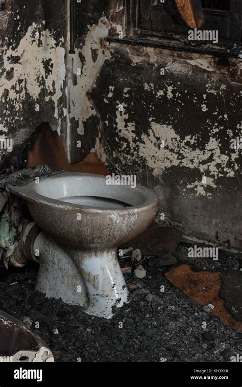 Toilet In Burned Home Stock Photo Alamy