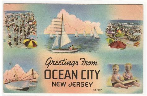 Greetings From Ocean City New Jersey 1949 Linen Postcard Etsy Ocean