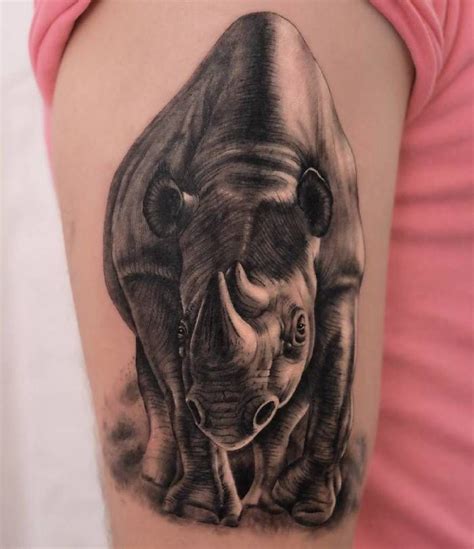 Rhino Tattoo By Nogodsnolords Cover Up Tattoos Arm Tattoos For Guys