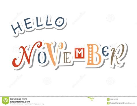 Colorful Lettering Of Hello November With Different Letters In Orange