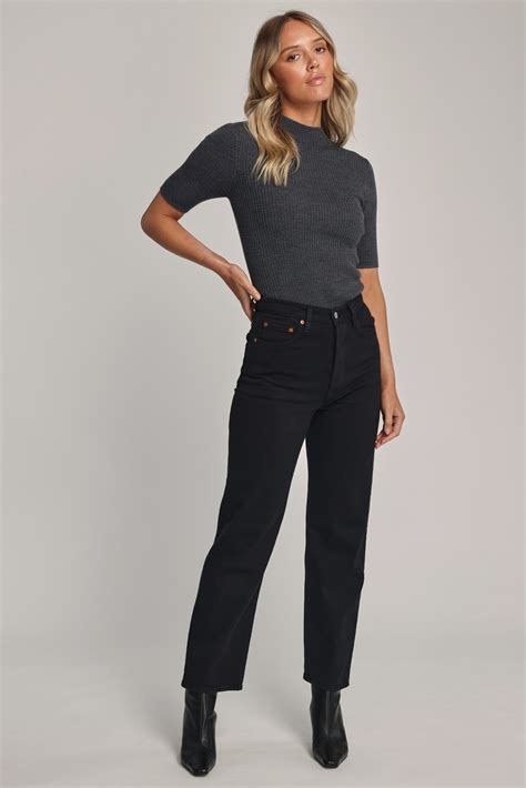 Shop Levis Ribcage Straight Ankle Jeans In Black Max Womens Fashion Nz