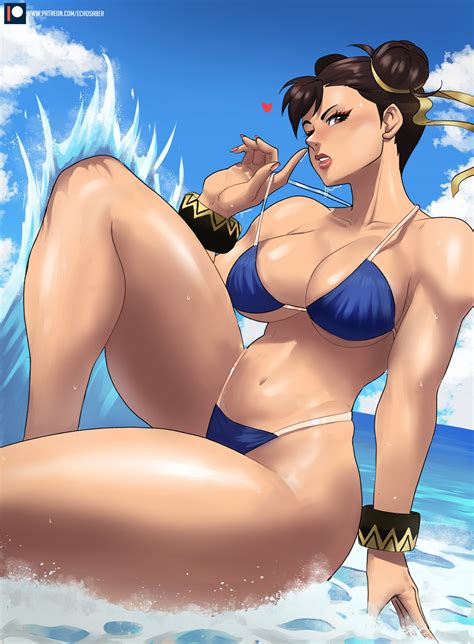 Echo Saber Chun Li Capcom Street Fighter Highres 1girl Bikini Breasts Solo Swimsuit