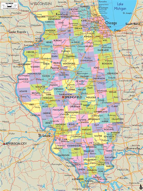 Labeled Map of Illinois with Cities | World Map Blank and Printable