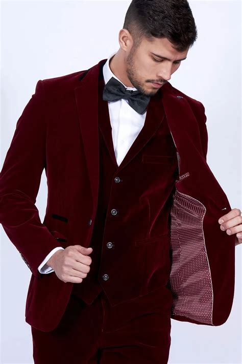 New Arrivals Burgundy Wine Red Velvet Men Suits Slim Fit Piece Blazer