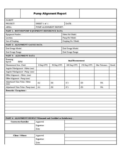 pump alignment report format