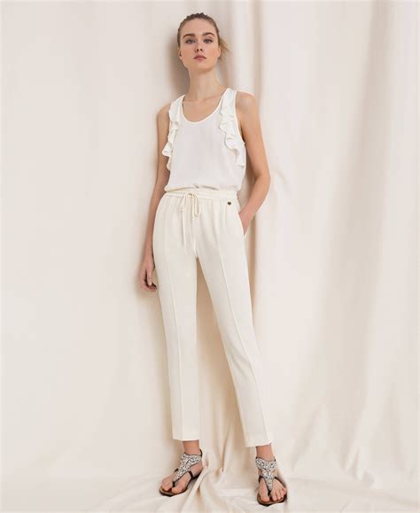 Pantalon Fluide Avec Poches Femme Blanc Twinset Milano