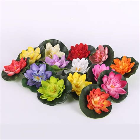 5 Pcs Artificial Floating Foam Lotus Flower With Water Lily Pad 4 Inch