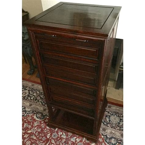 Mid 20th Century Chinese Rosewood Jewelry Cabinet With Tambour Front