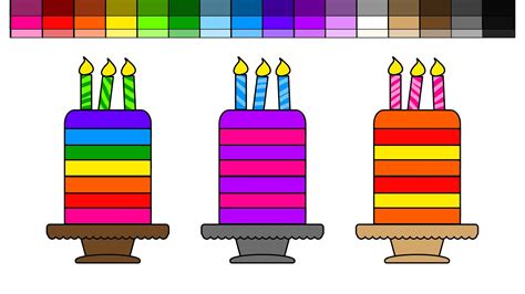 Repeat the procedure one more time. Learn Colors for Kids and Color 3 rainbow layer birthday cake coloring pages - YouTube
