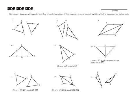 For each pair of triangles, tell which postulate, if any, can be used to prove the triangles congruent. Math worksheets triangle congruence