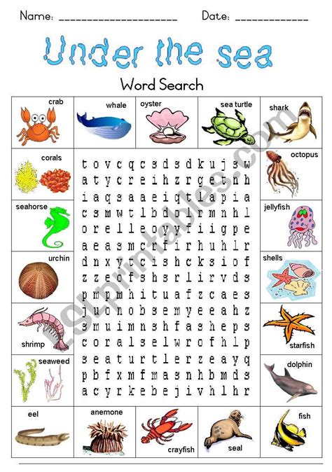 Under The Sea Word Search Printable Word Search Printable