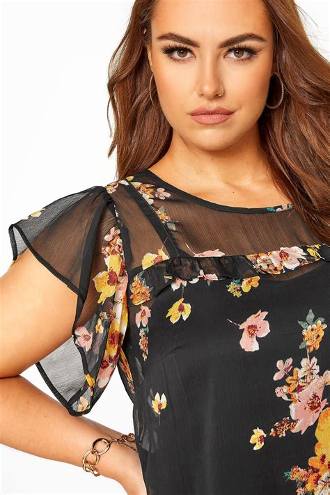 black floral frill chiffon blouse yours clothing