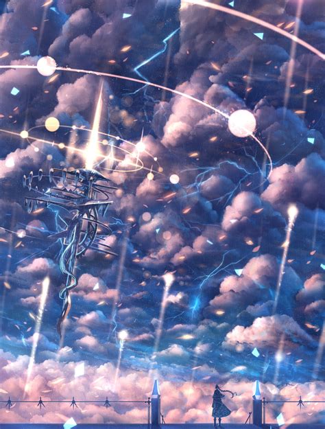 wallpaper sunlight anime girls reflection sky rain clouds lightning blue original