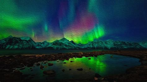 Aurora Borealis Oil On Canvas 4k Ultra Papel De Parede Hd Plano De