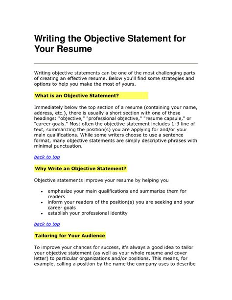 7 Sample Career Objective Statements Sample Templates Resume