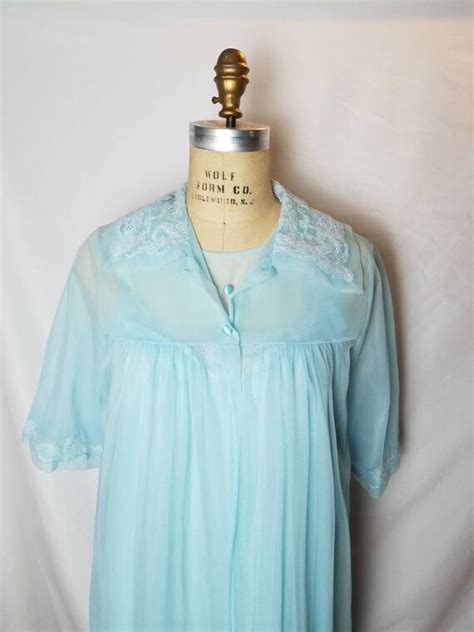 60s nightgown set m light blue chiffon nightie and … gem