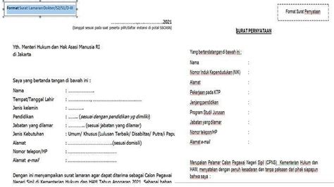 Surat lamaran ditulis tangan menggunakan bollpoint hitam, diatas materai rp. INFO CPNS Kemenkumham 2021, Surat Pernyataan 13 Poin ...