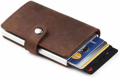Leather Rfid Aluminum Credit Card Holder Automatic Pop Up Small Car
