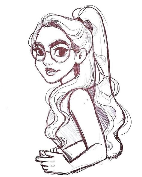 Black And White Sketch Of A Girl Large Round Glasses